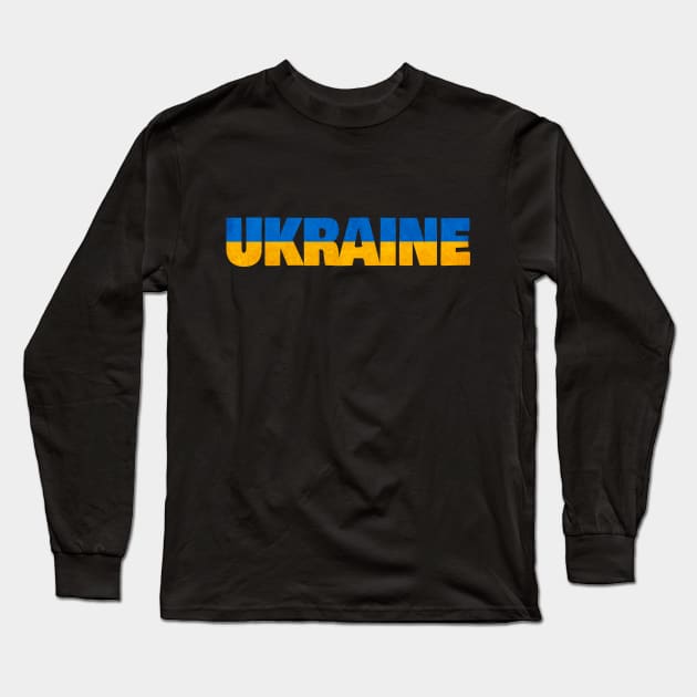 ukraine text with ukranian flag colors Long Sleeve T-Shirt by Purrfect